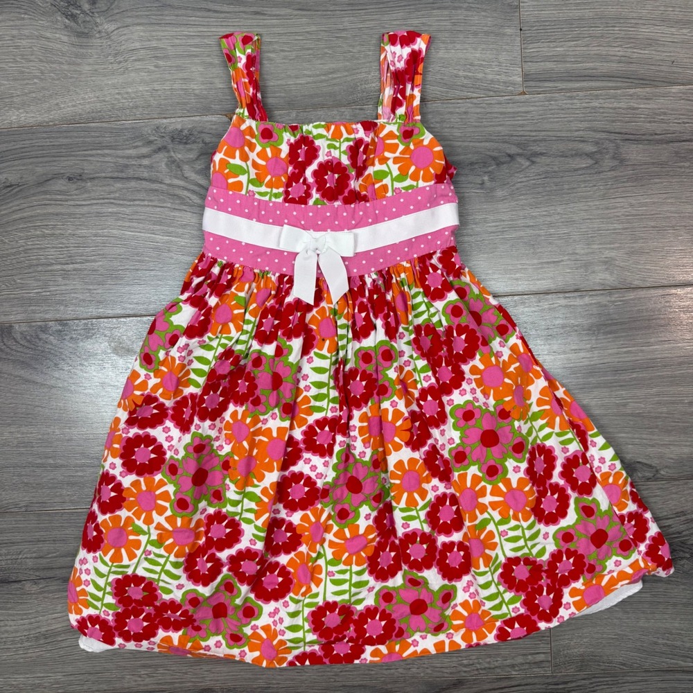 Bonnie Jean Girls Floral Polka Dot Fit and Flare Dress Pink Orange Size 6 Girly